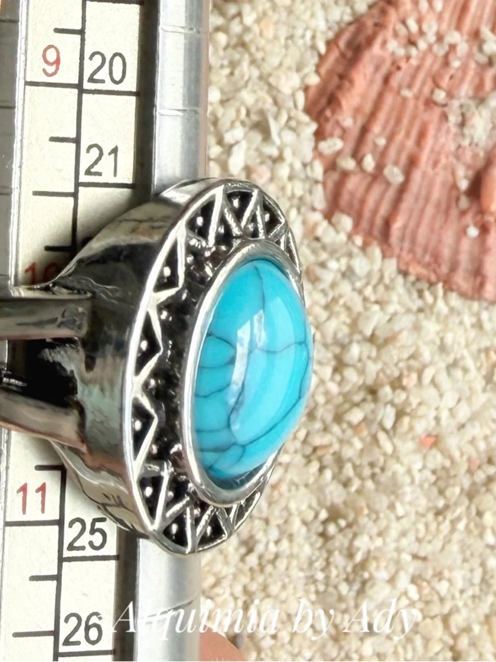 Alquimia Turquoise Cabochon Silver-Tone Sunburst Ring